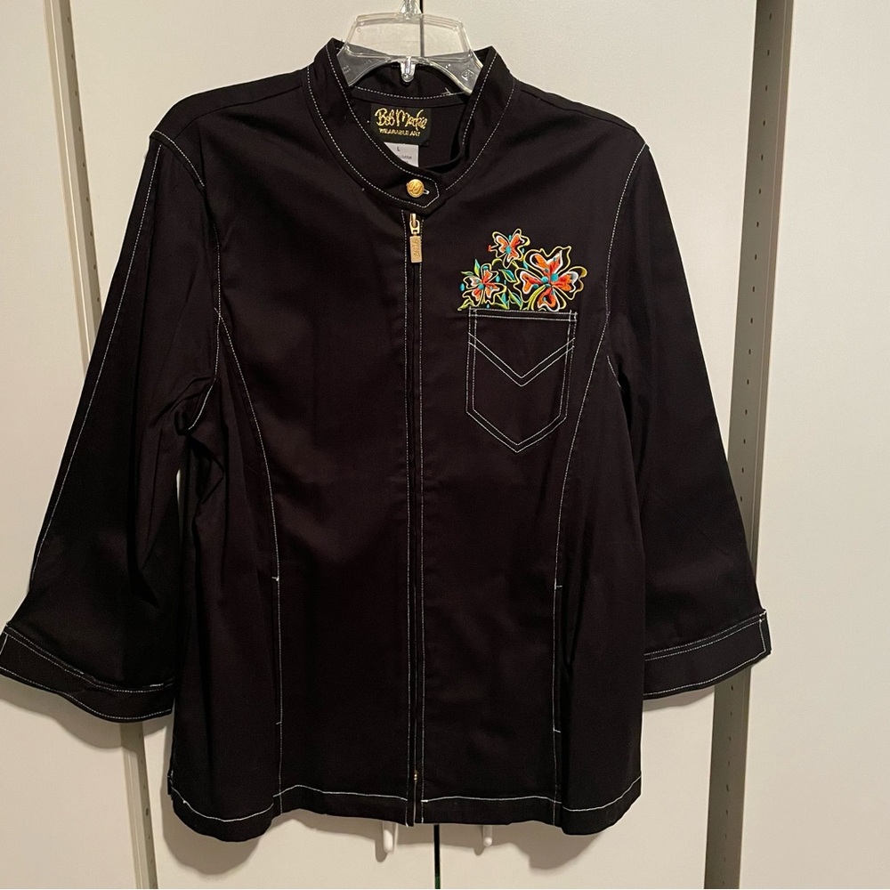 Bob Mackie Black Jacket with Gold Hardware and Colorful Floral Embroidery